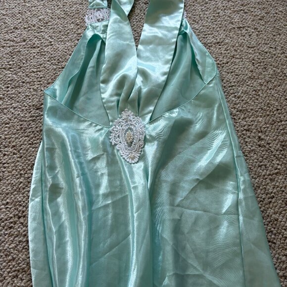 Vintage Jessica Lynn Seafoam Green Slip Dress S | Lace Appliqué | Cottagecore - Picture 8 of 15